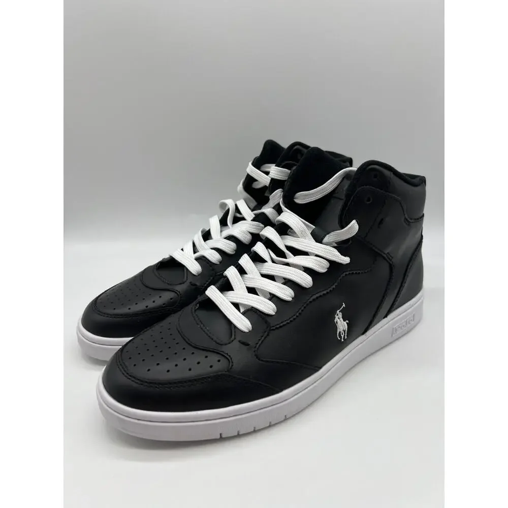 Polo Ralph Lauren Court Leather High Top Sneaker Black/White Size 9